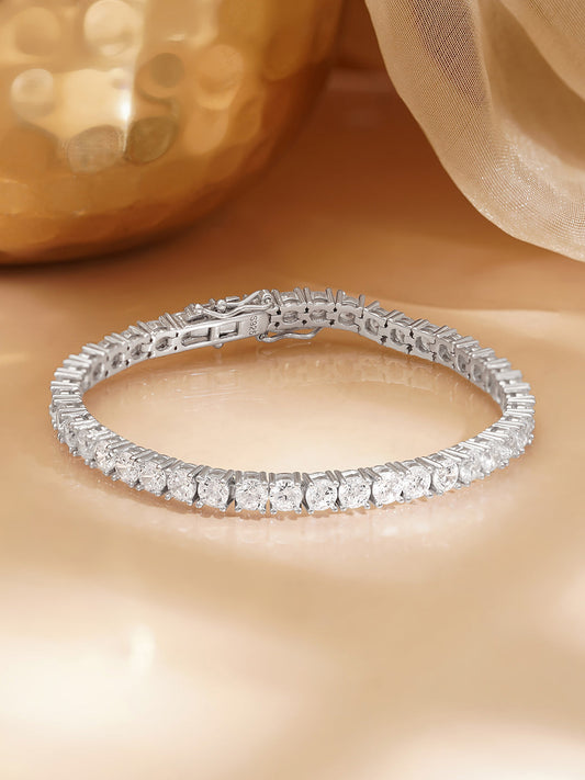 925 Fine Silver Diamond Glow Bracelet Length-18 cm : Width-0.5 cm