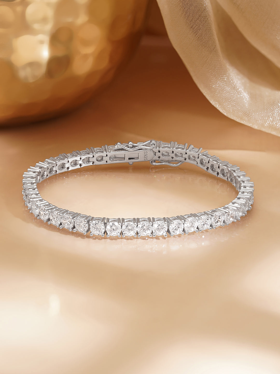 925 Fine Silver Diamond Glow Bracelet Length-18 cm : Width-0.5 cm
