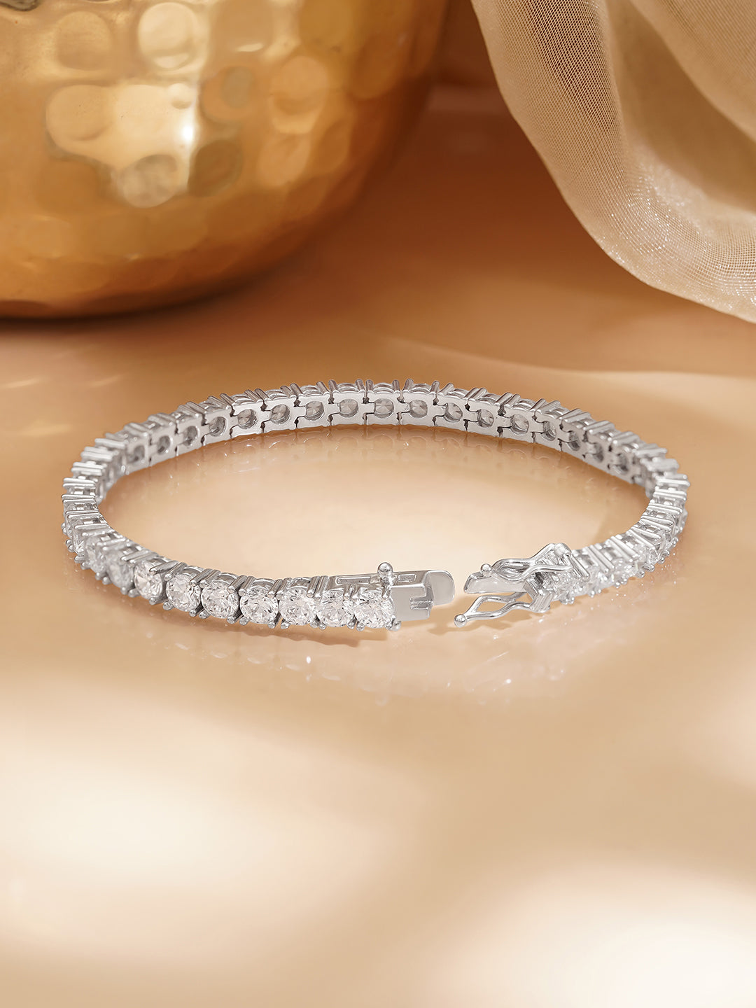 925 Fine Silver Diamond Glow Bracelet Length-18 cm : Width-0.5 cm