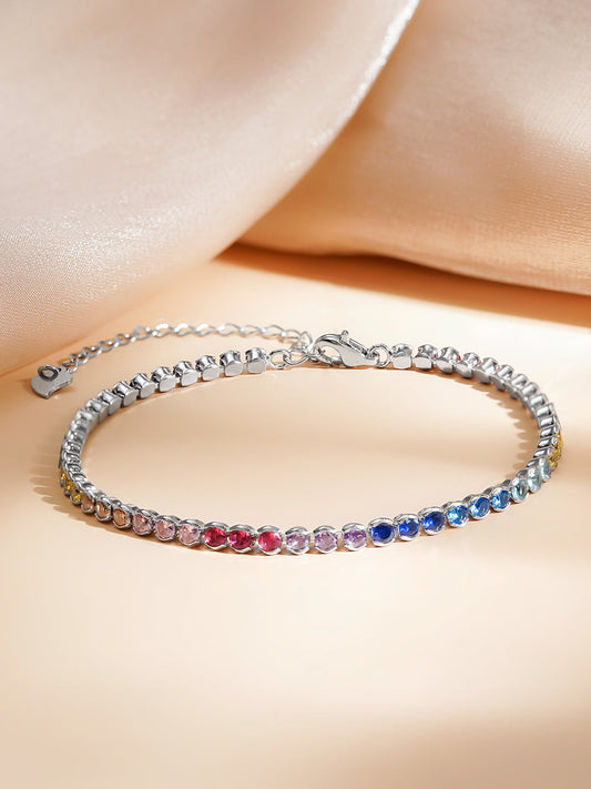 925 Fine Silver Rainbow Crystal Bracelet Length-16 cm : Width-0.3 cm