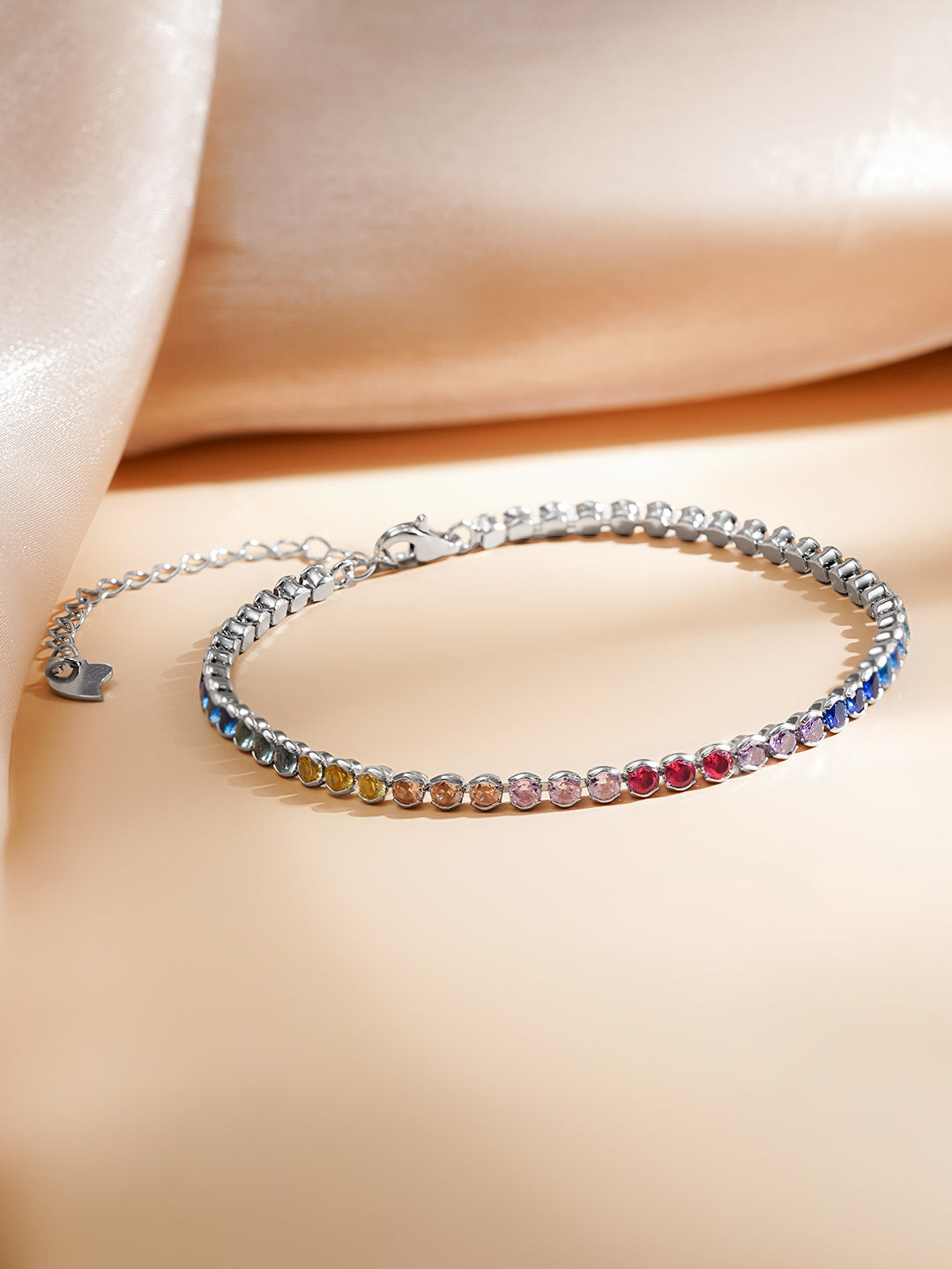 925 Fine Silver Rainbow Crystal Bracelet Length-16 cm : Width-0.3 cm