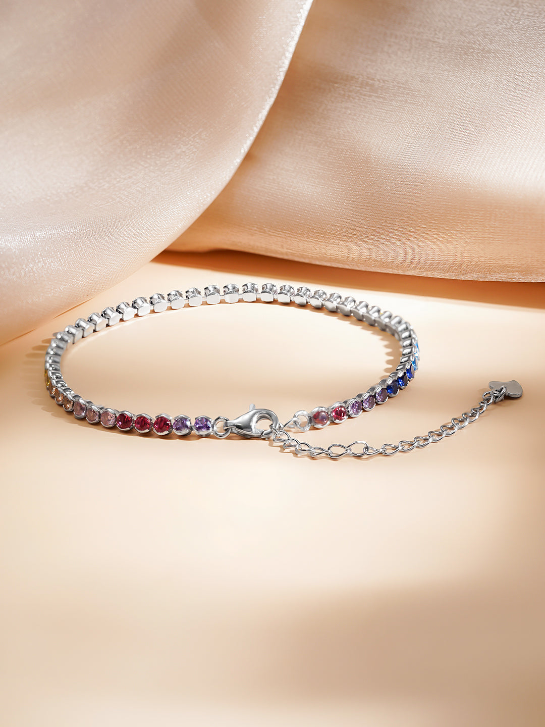 925 Fine Silver Rainbow Crystal Bracelet Length-16 cm : Width-0.3 cm
