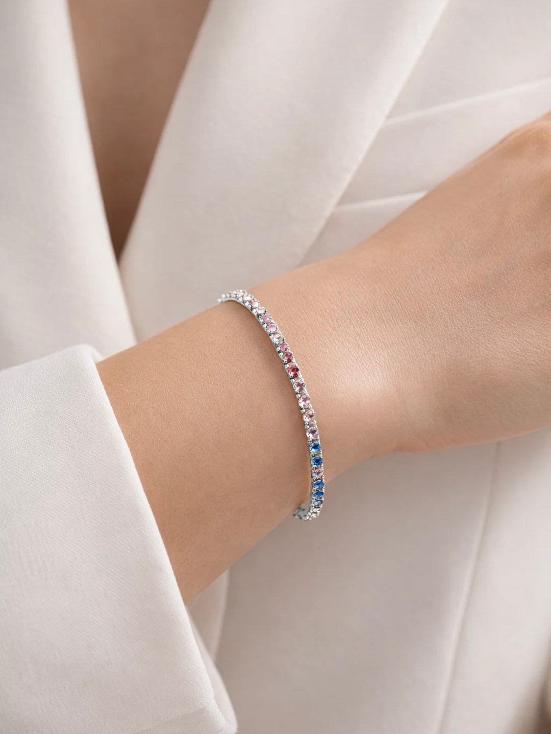 925 Fine Silver Rainbow Crystal Bracelet Length-16 cm : Width-0.3 cm