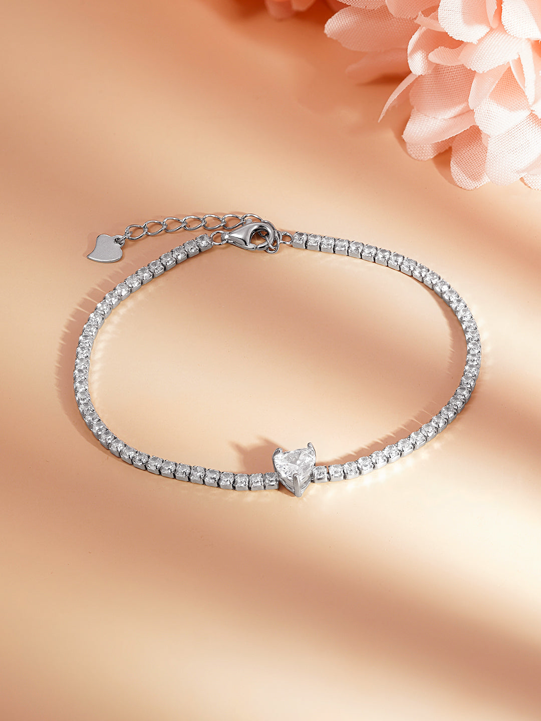 925 Fine Silver Sweet Heart Tennis Bracelet Length-17 cm : Width-0.5 cm