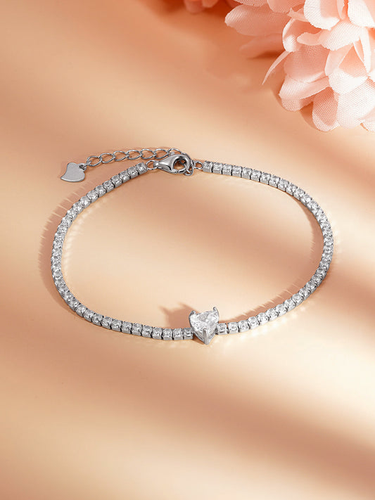 925 Fine Silver Sweet Heart Tennis Bracelet Length-17 cm : Width-0.5 cm