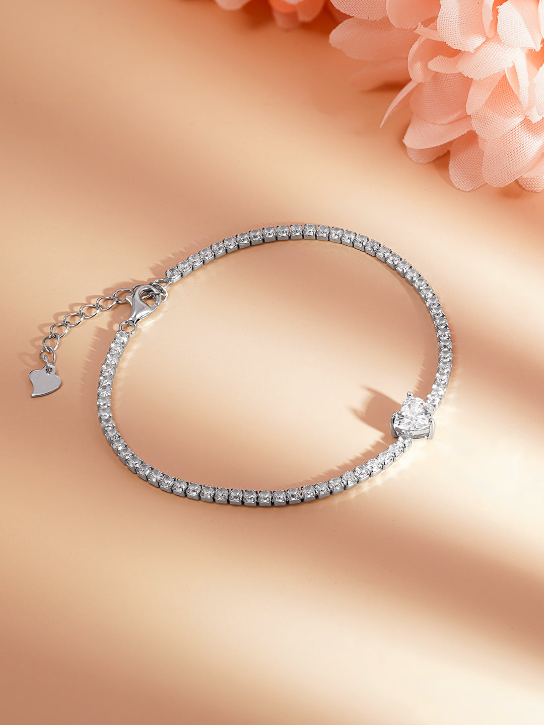 925 Fine Silver Sweet Heart Tennis Bracelet Length-17 cm : Width-0.5 cm