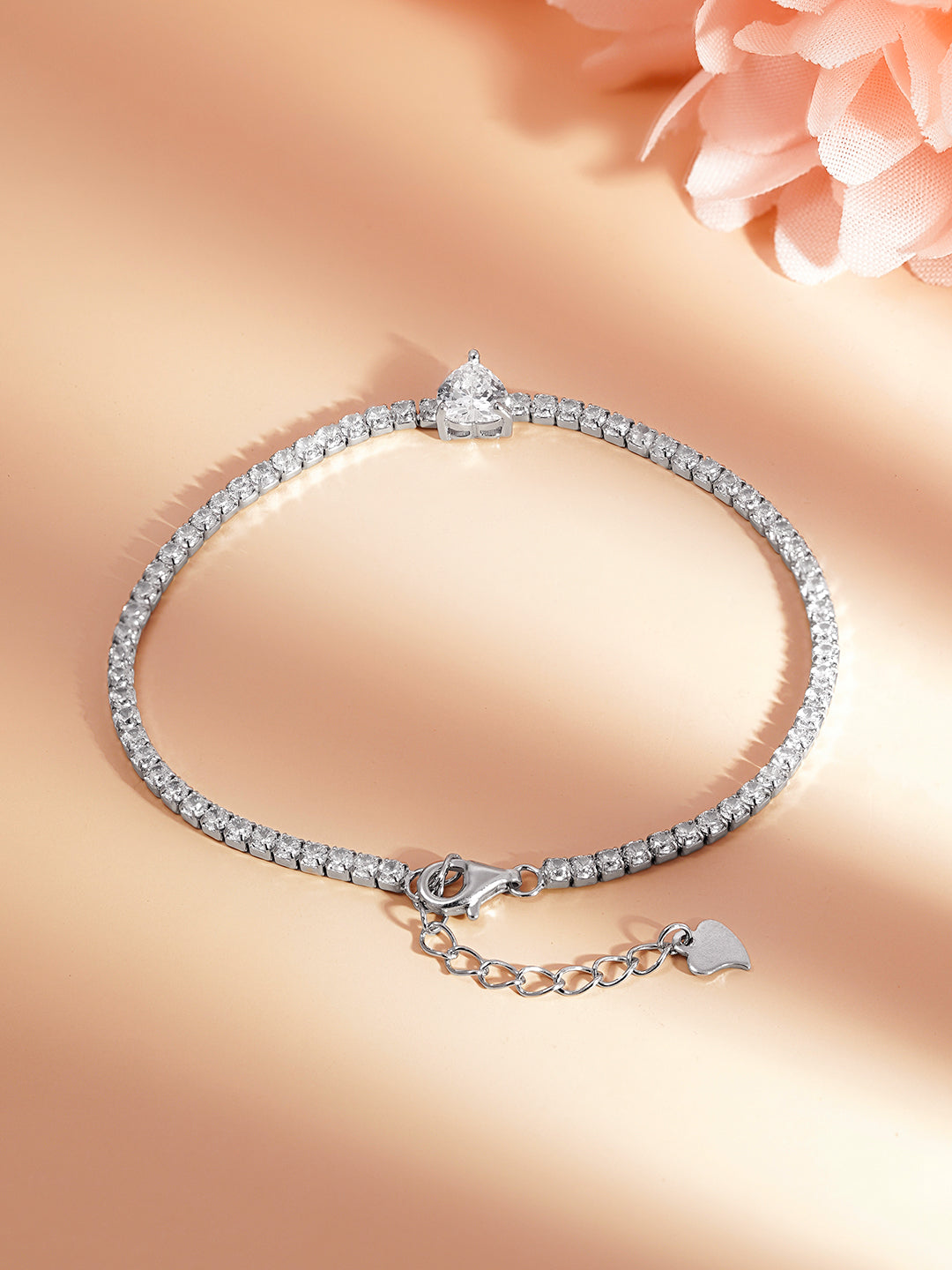 925 Fine Silver Sweet Heart Tennis Bracelet Length-17 cm : Width-0.5 cm