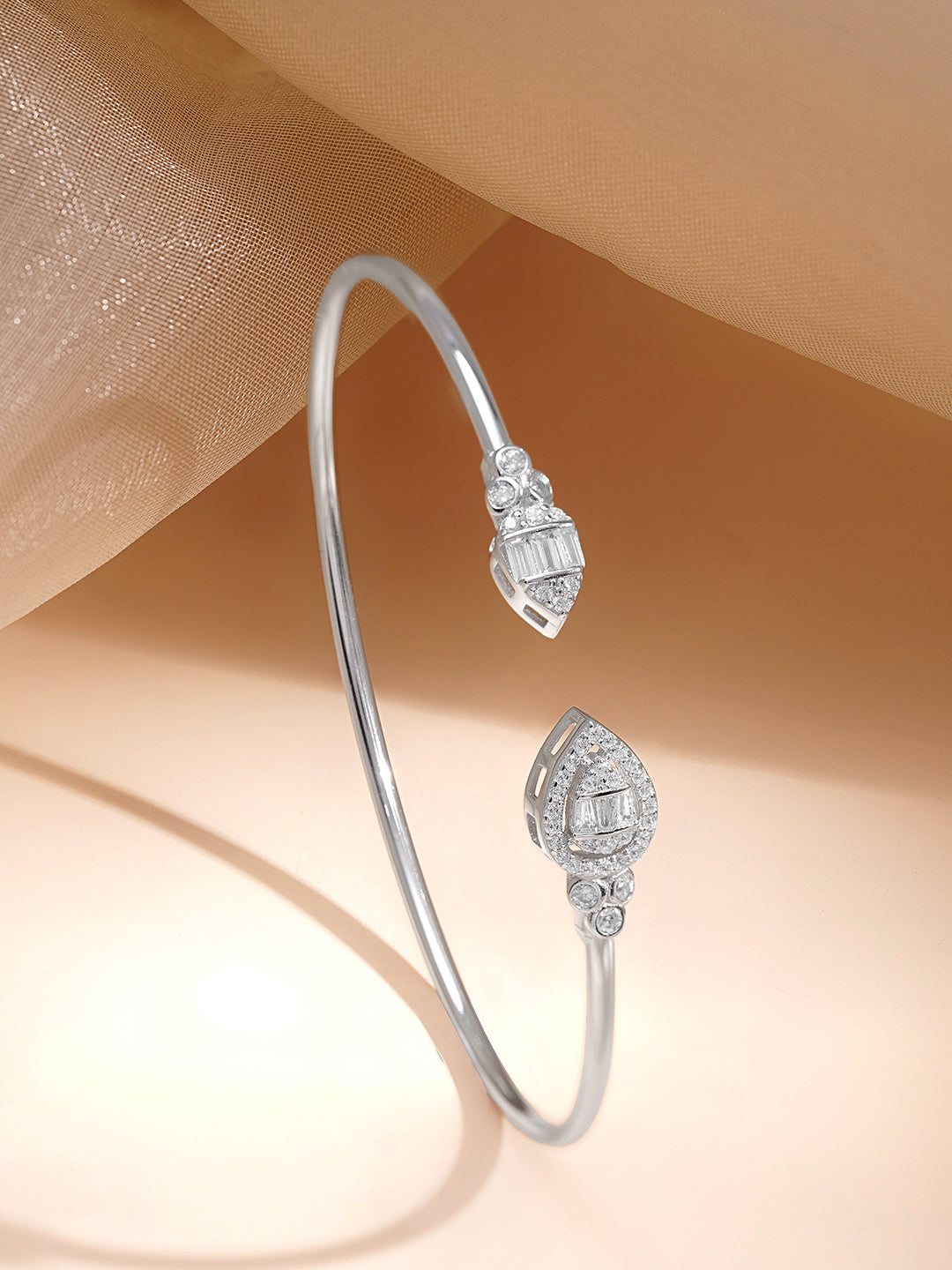 925 Fine Silver Crystal Open Cuff Bracelet Length-2.6 cm : Width-0.7 cm