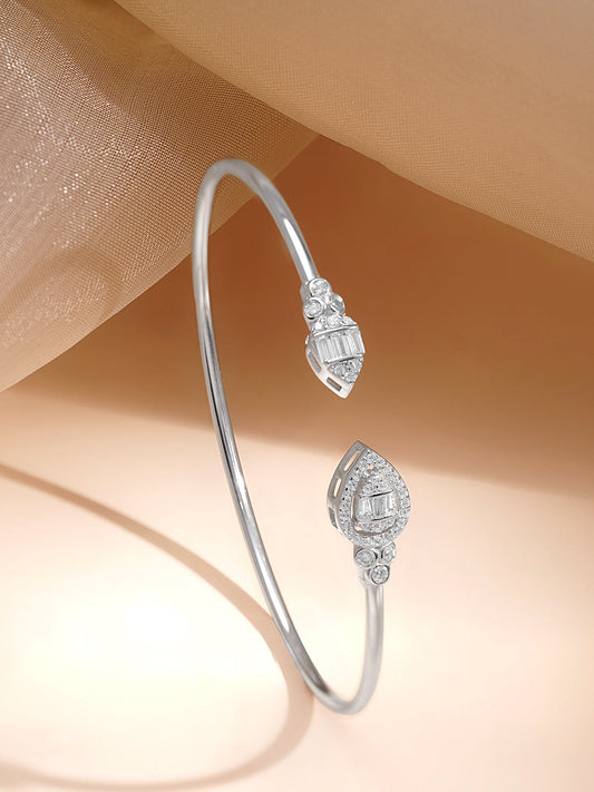 925 Fine Silver Crystal Open Cuff Bracelet Length-2.6 cm : Width-0.7 cm