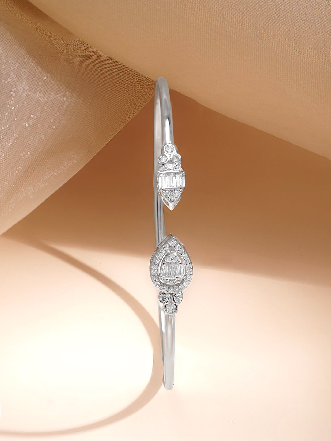 925 Fine Silver Crystal Open Cuff Bracelet Length-2.6 cm : Width-0.7 cm