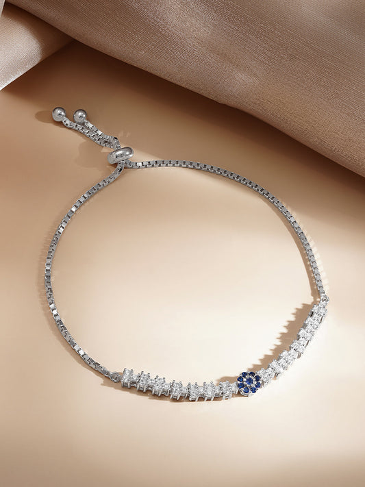 925 Fine Silver Blue Crystal Adjustable Bracelet フリーサイズ
