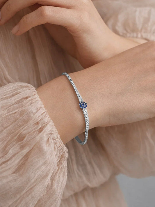 925 Fine Silver Blue Crystal Adjustable Bracelet フリーサイズ