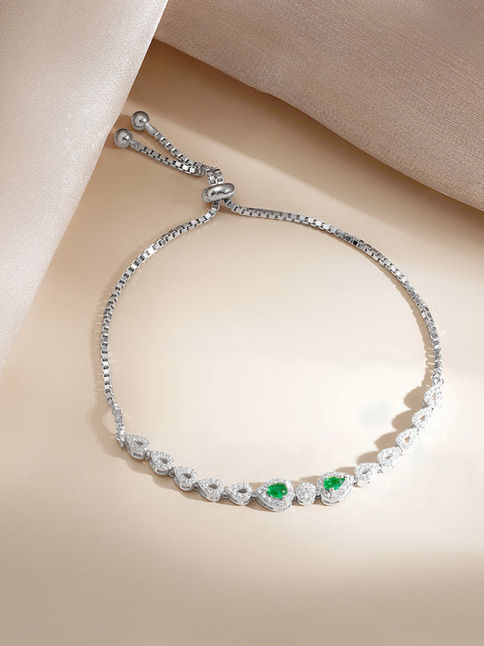 925 Fine Silver Emerald Charm Pull Bracelet フリーサイズ