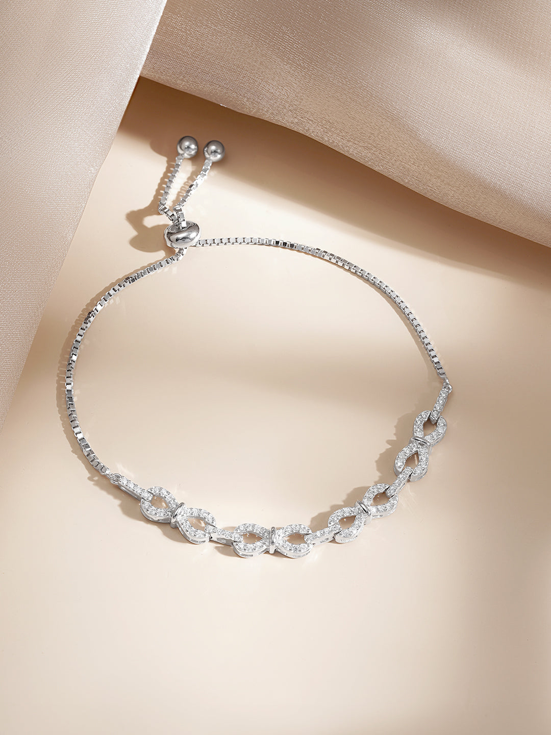 925 Fine Silver Zirconia Link Chain Adjustable Bracelet フリーサイズ