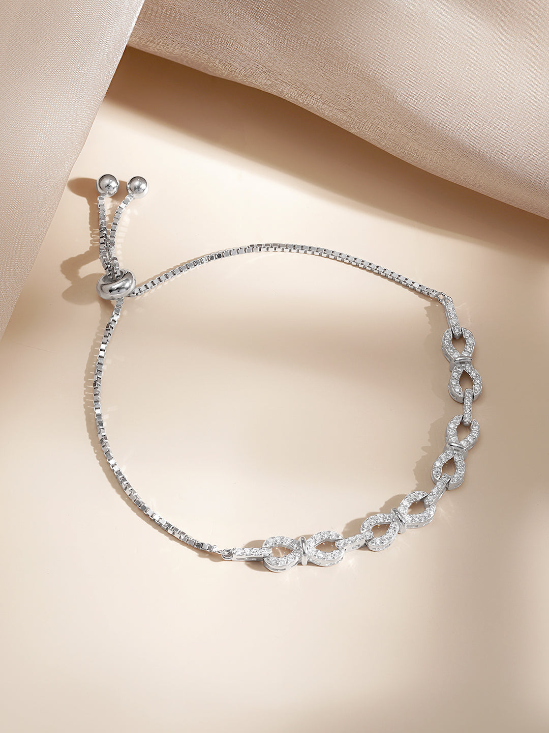 925 Fine Silver Zirconia Link Chain Adjustable Bracelet フリーサイズ