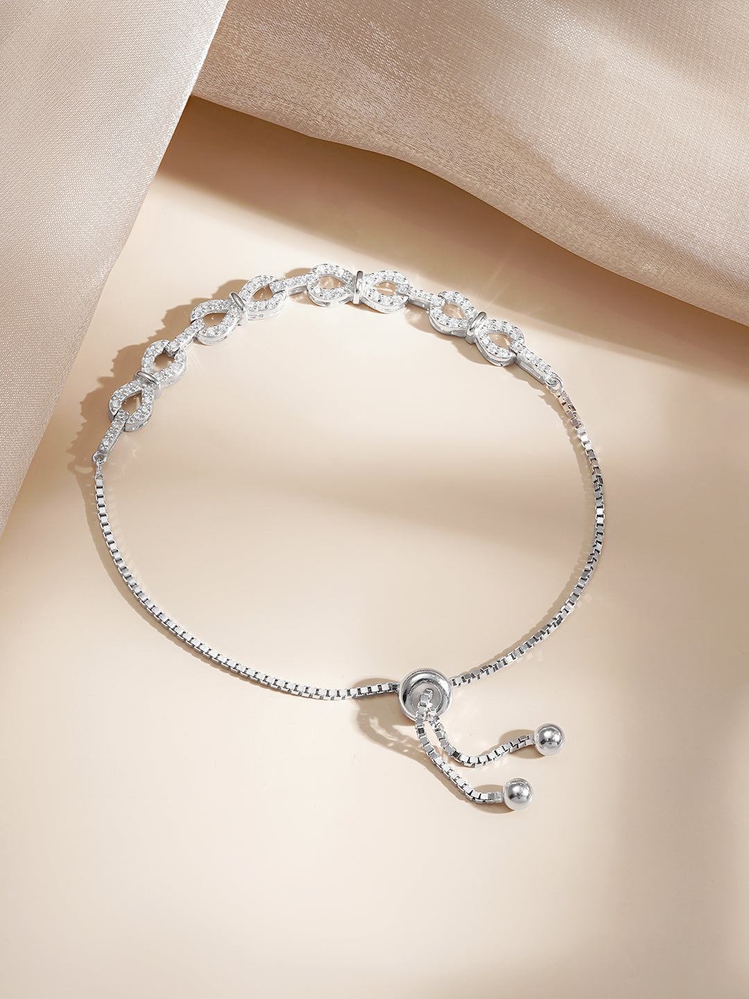 925 Fine Silver Zirconia Link Chain Adjustable Bracelet フリーサイズ