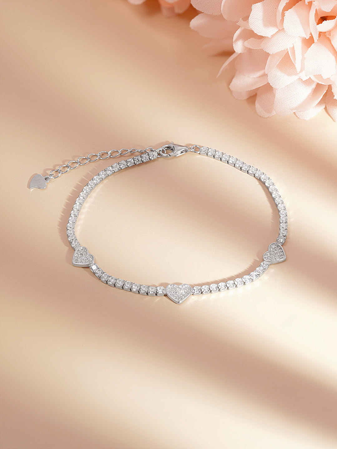 925 Fine Silver Sparkling Mini Heart Charm Bracelet Length-17 cm : Width-0.5 cm