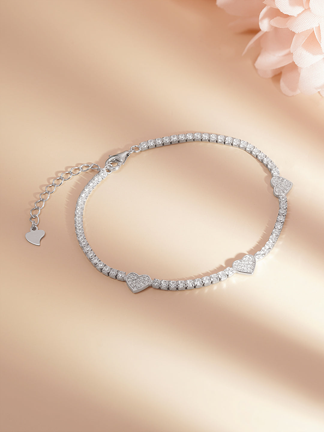 925 Fine Silver Sparkling Mini Heart Charm Bracelet Length-17 cm : Width-0.5 cm