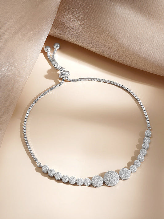 925 Fine Silver Crystal Circle Charm Bracelet フリーサイズ