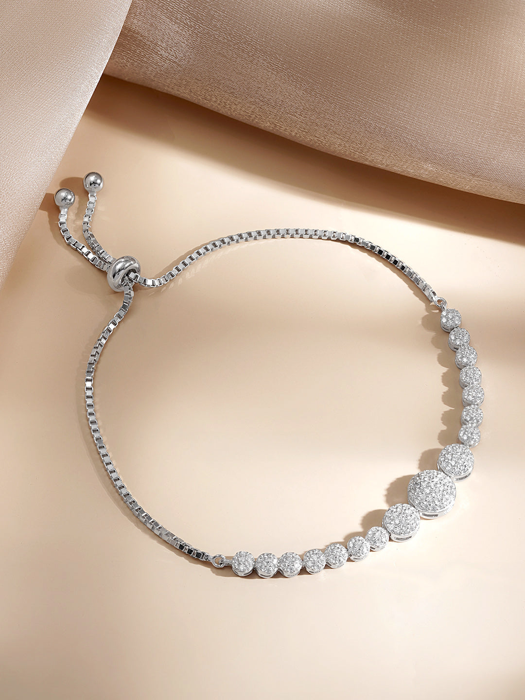 925 Fine Silver Crystal Circle Charm Bracelet フリーサイズ