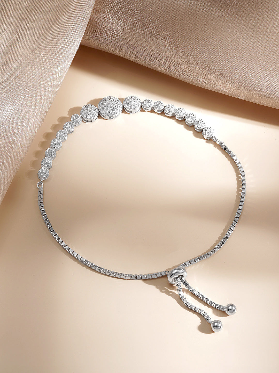 925 Fine Silver Crystal Circle Charm Bracelet フリーサイズ