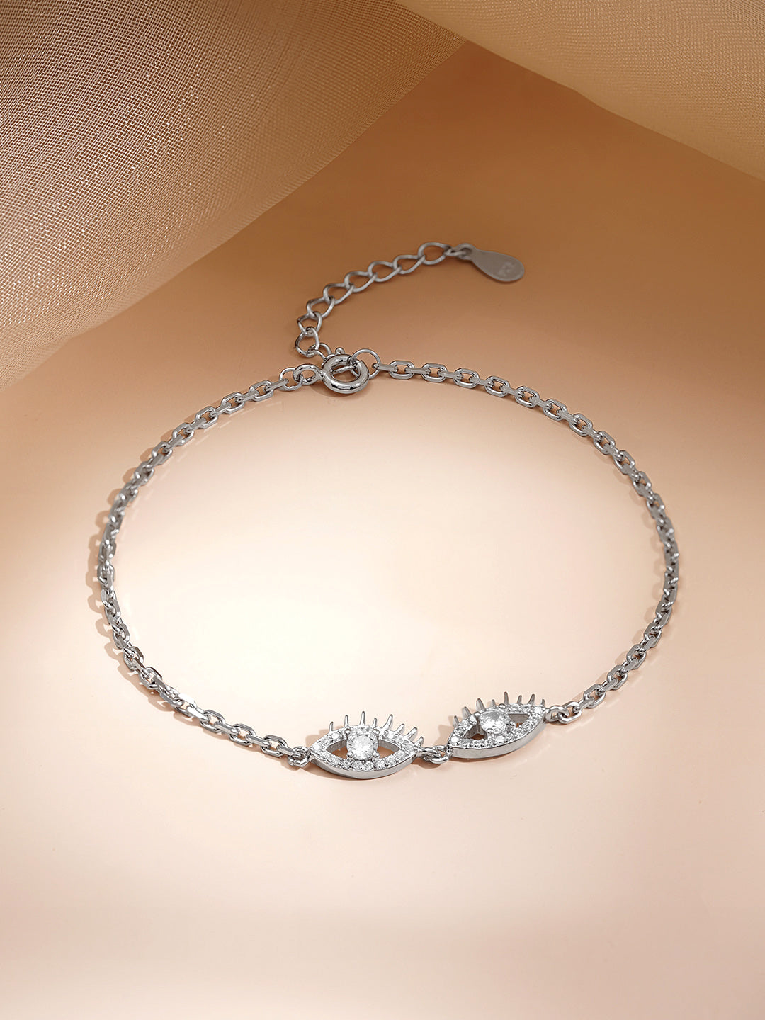 925 Fine  Silver Evil Eye Link Chain Bracelet Length-16 cm : Width-1 cm