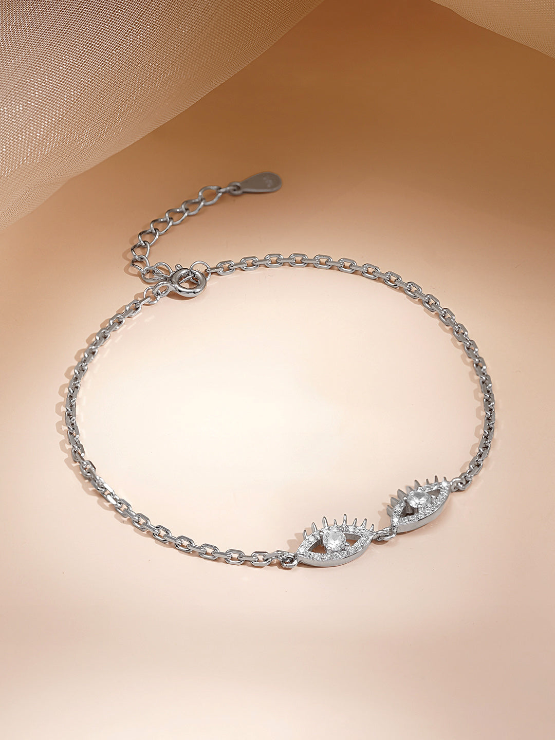 925 Fine  Silver Evil Eye Link Chain Bracelet Length-16 cm : Width-1 cm
