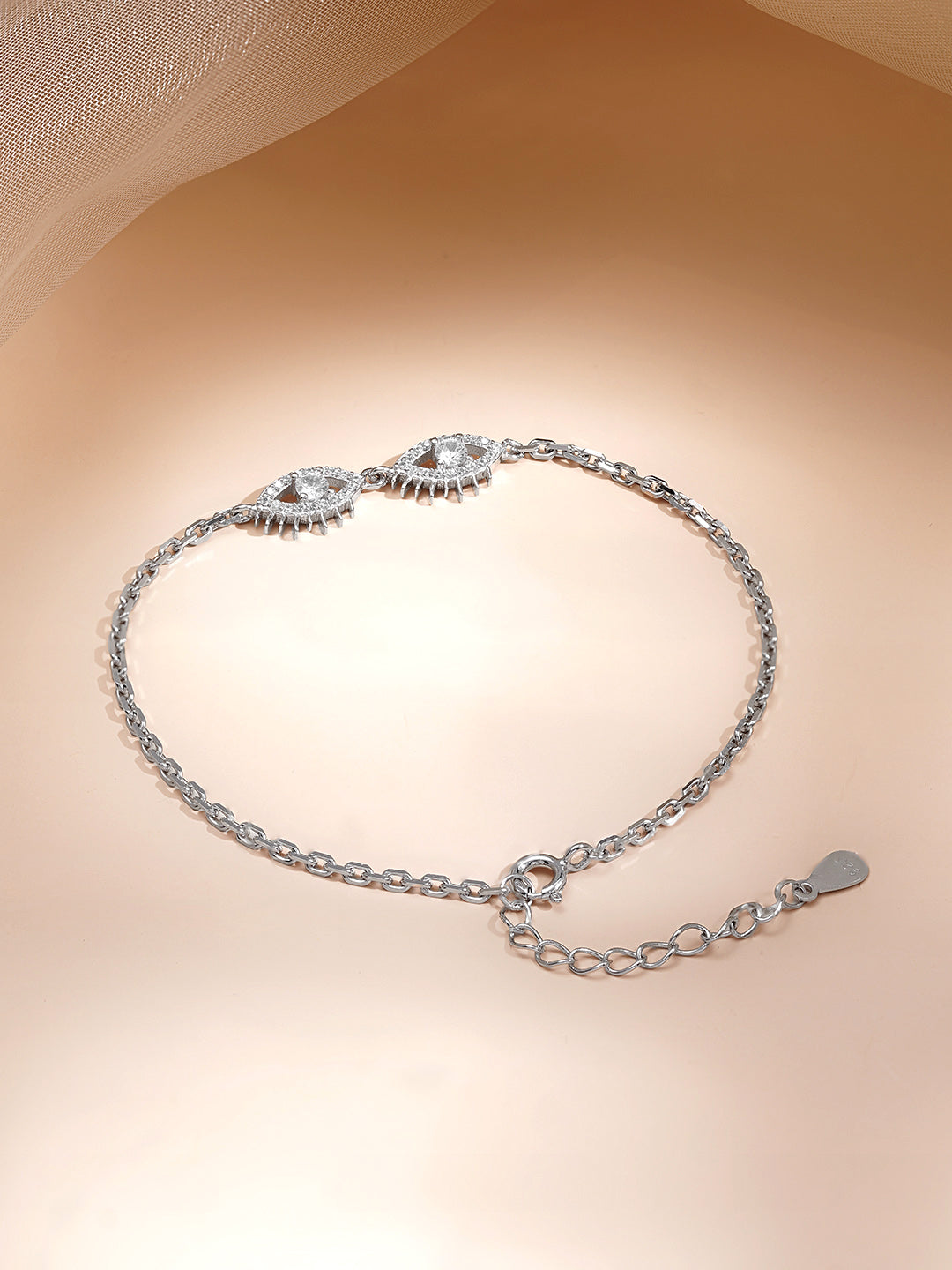 925 Fine  Silver Evil Eye Link Chain Bracelet Length-16 cm : Width-1 cm