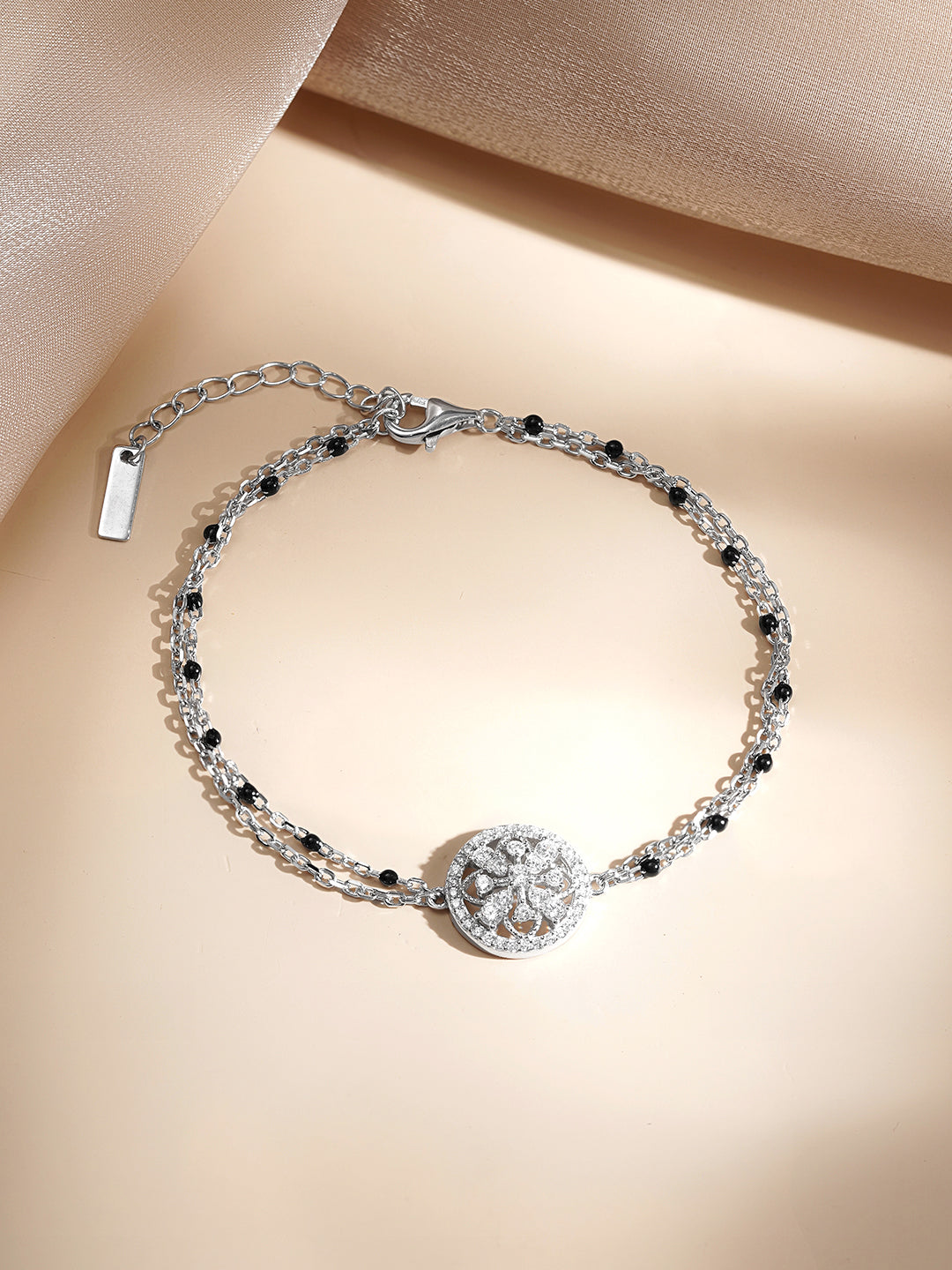 925 Fine  Silver Crystal Medallion Link Bracelet Length-15 cm : Width-1.3 cm