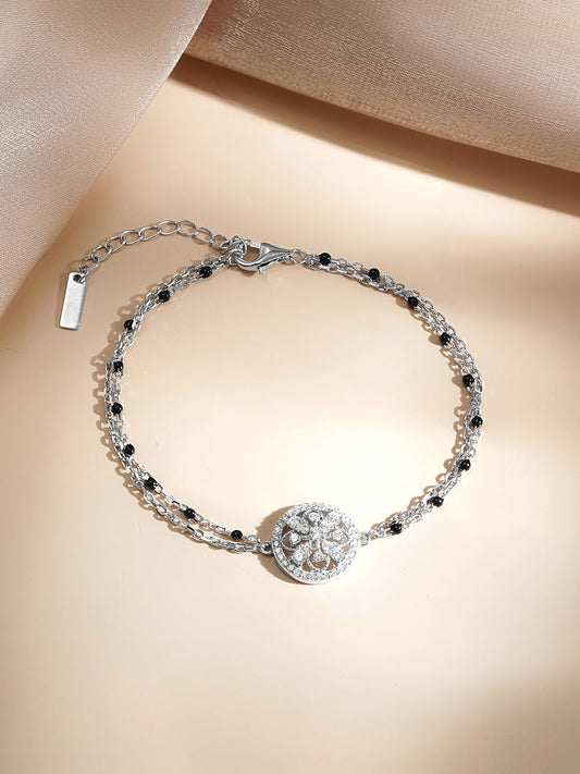 925 Fine  Silver Crystal Medallion Link Bracelet Length-15 cm : Width-1.3 cm