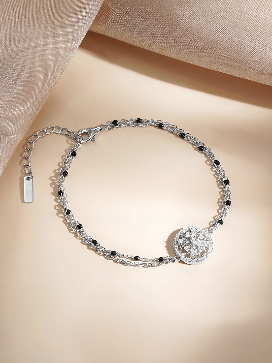 925 Fine  Silver Crystal Medallion Link Bracelet Length-15 cm : Width-1.3 cm
