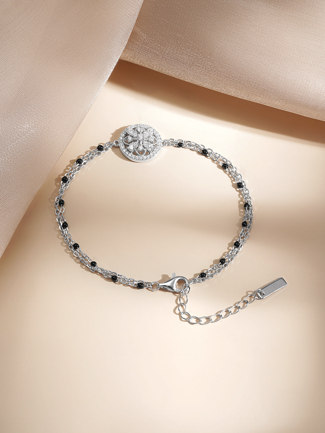 925 Fine  Silver Crystal Medallion Link Bracelet Length-15 cm : Width-1.3 cm