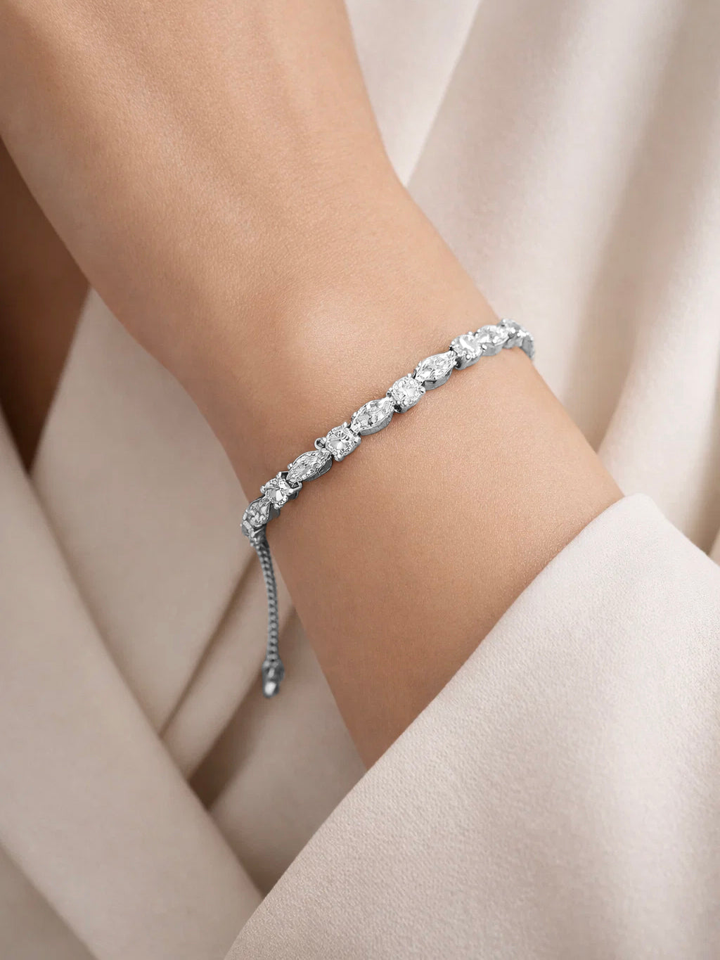 925 Fine  Silver Crystal Adjustable Chain Bracelet フリーサイズ