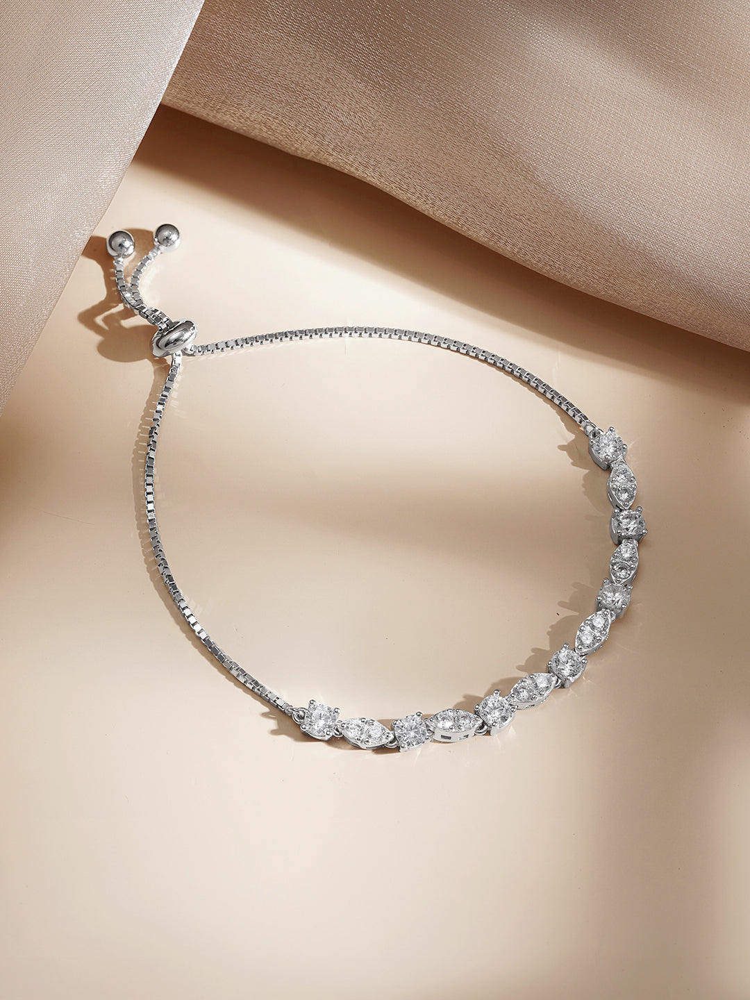 925 Fine  Silver Crystal Adjustable Chain Bracelet フリーサイズ
