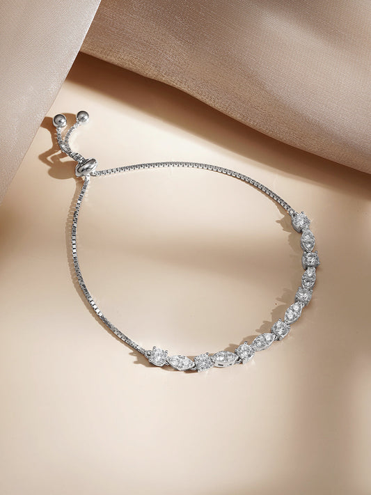 925 Fine  Silver Crystal Adjustable Chain Bracelet フリーサイズ