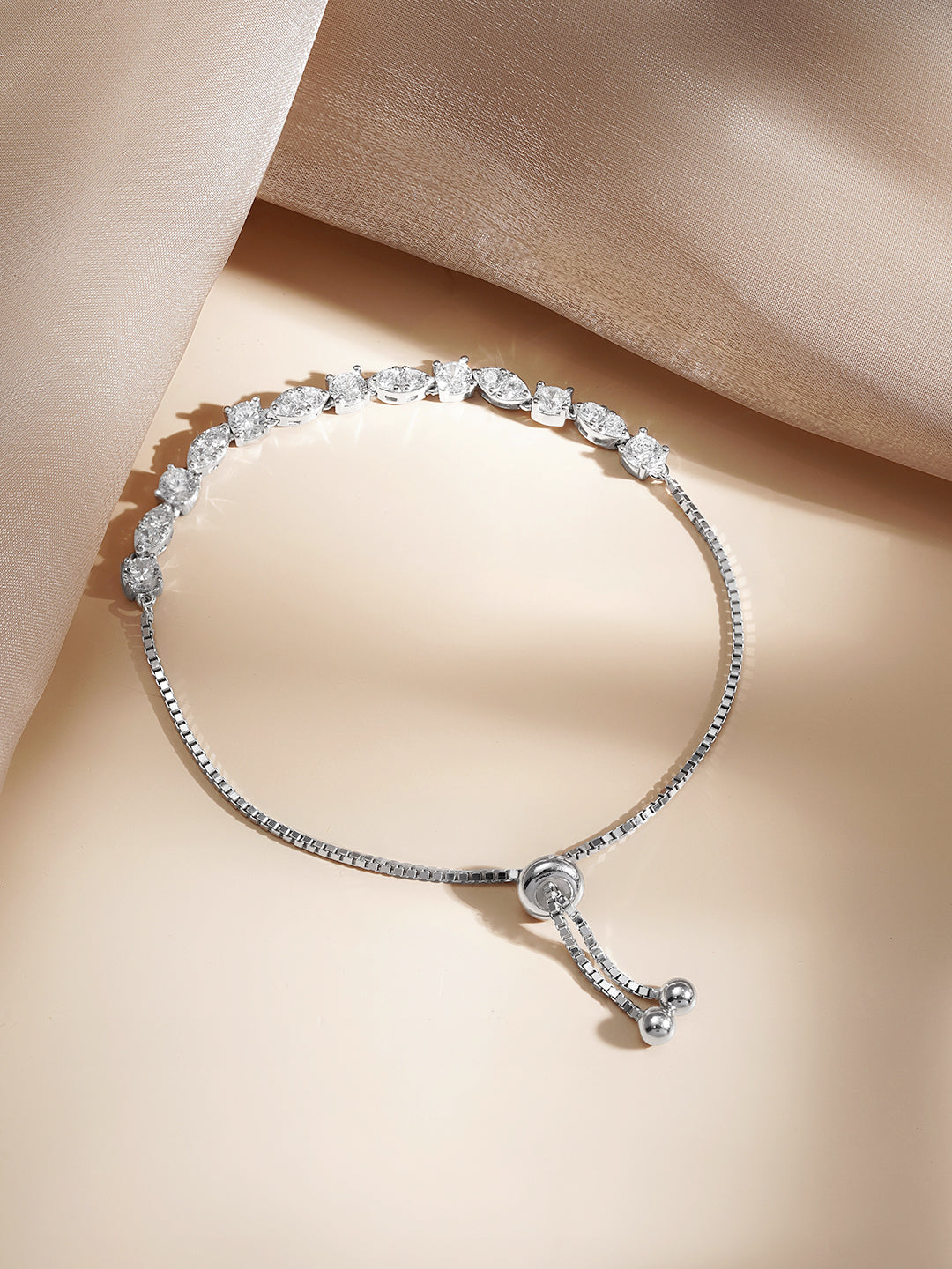925 Fine  Silver Crystal Adjustable Chain Bracelet フリーサイズ
