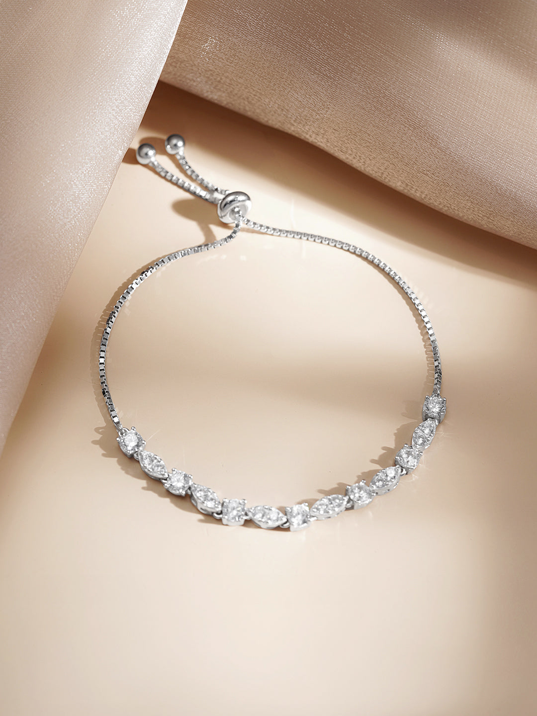 925 Fine  Silver Crystal Adjustable Chain Bracelet フリーサイズ