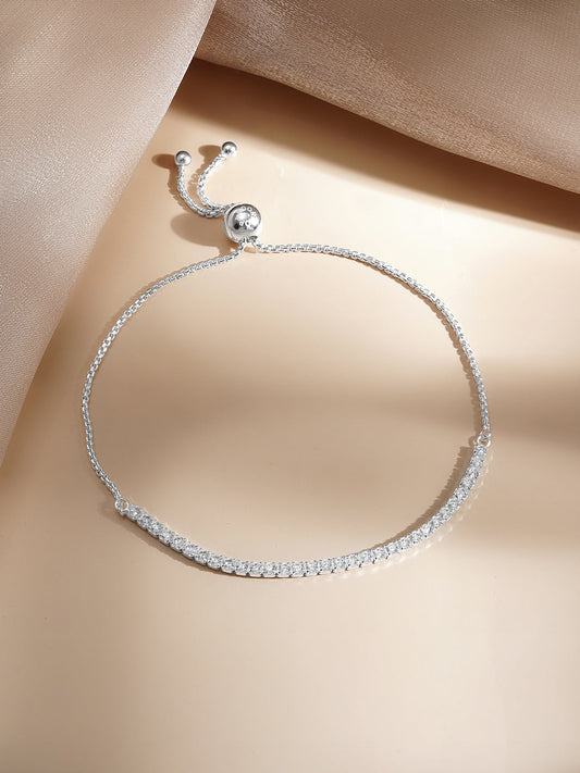 925 Fine Silver Crystal Statement Tennis Bracelet フリーサイズ