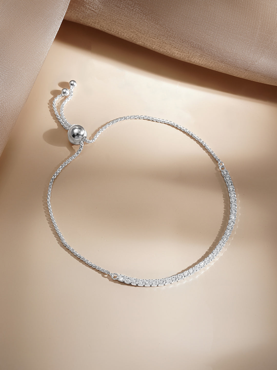 925 Fine Silver Crystal Statement Tennis Bracelet フリーサイズ