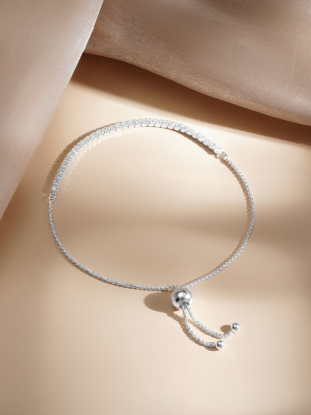 925 Fine Silver Crystal Statement Tennis Bracelet フリーサイズ