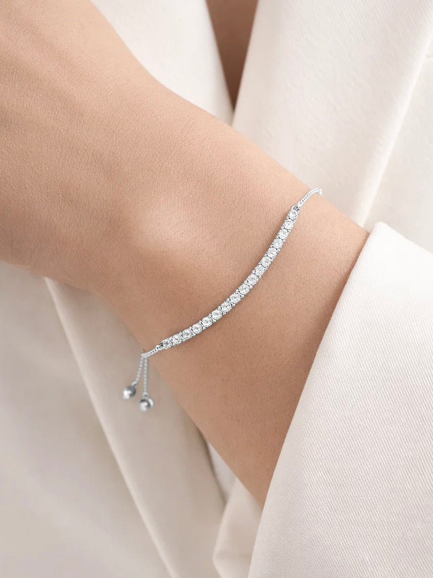 925 Fine Silver Crystal Statement Tennis Bracelet フリーサイズ
