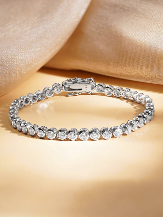 925 Fine Silver American Diamond Tennis Bracelet Length-17 cm : Width-0.5 cm