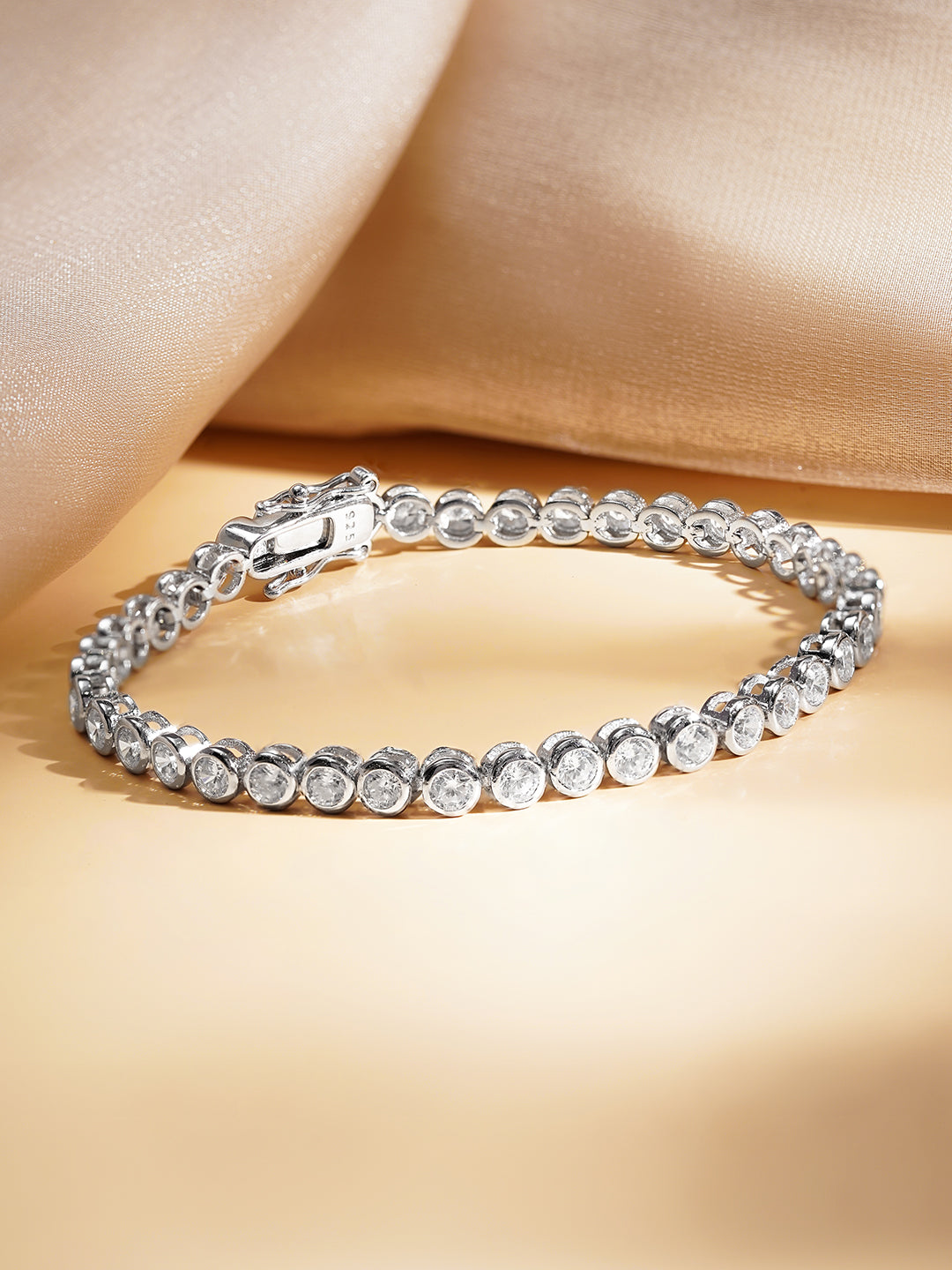 925 Fine Silver American Diamond Tennis Bracelet Length-17 cm : Width-0.5 cm