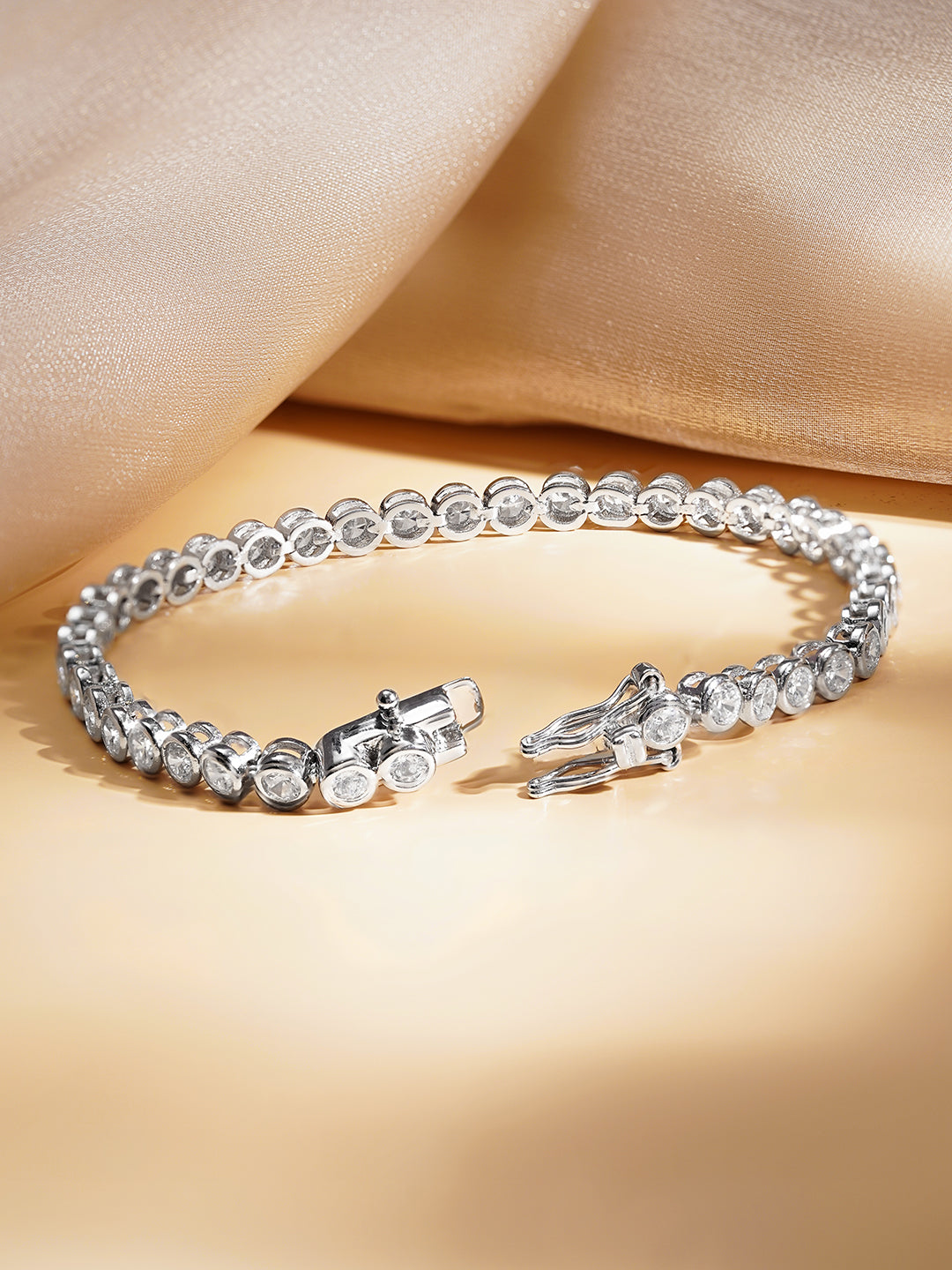 925 Fine Silver American Diamond Tennis Bracelet Length-17 cm : Width-0.5 cm