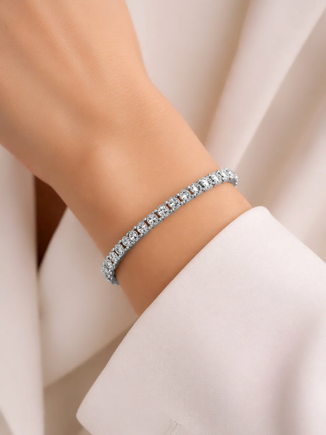 925 Fine Silver American Diamond Tennis Bracelet Length-17 cm : Width-0.5 cm