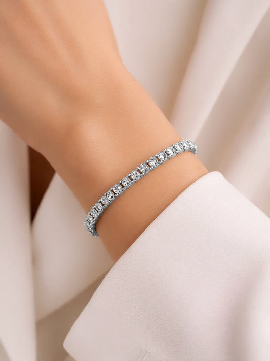 925 Fine Silver American Diamond Tennis Bracelet Length-17 cm : Width-0.5 cm