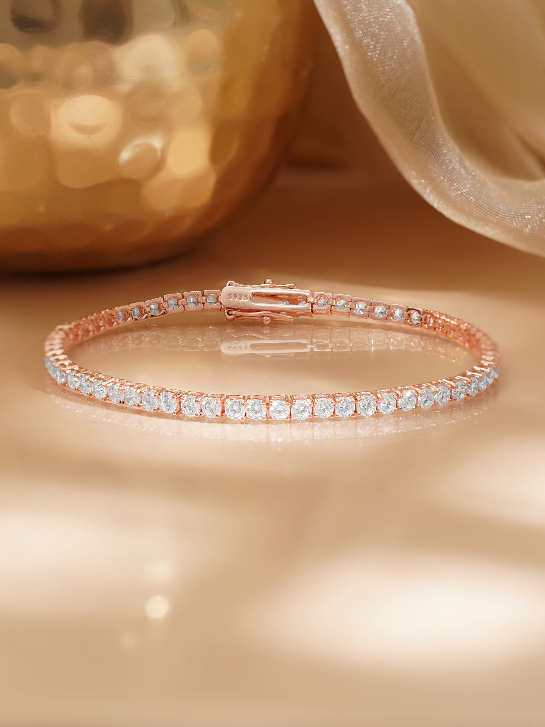 925 Fine Silver Rose Gold Tennis Bracelet フリーサイズ