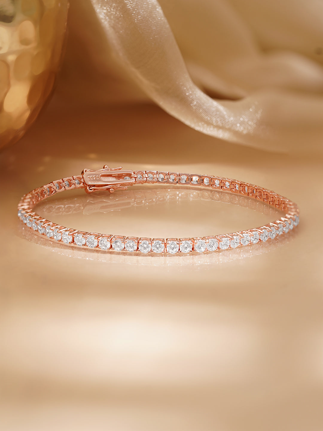 925 Fine Silver Rose Gold Tennis Bracelet フリーサイズ