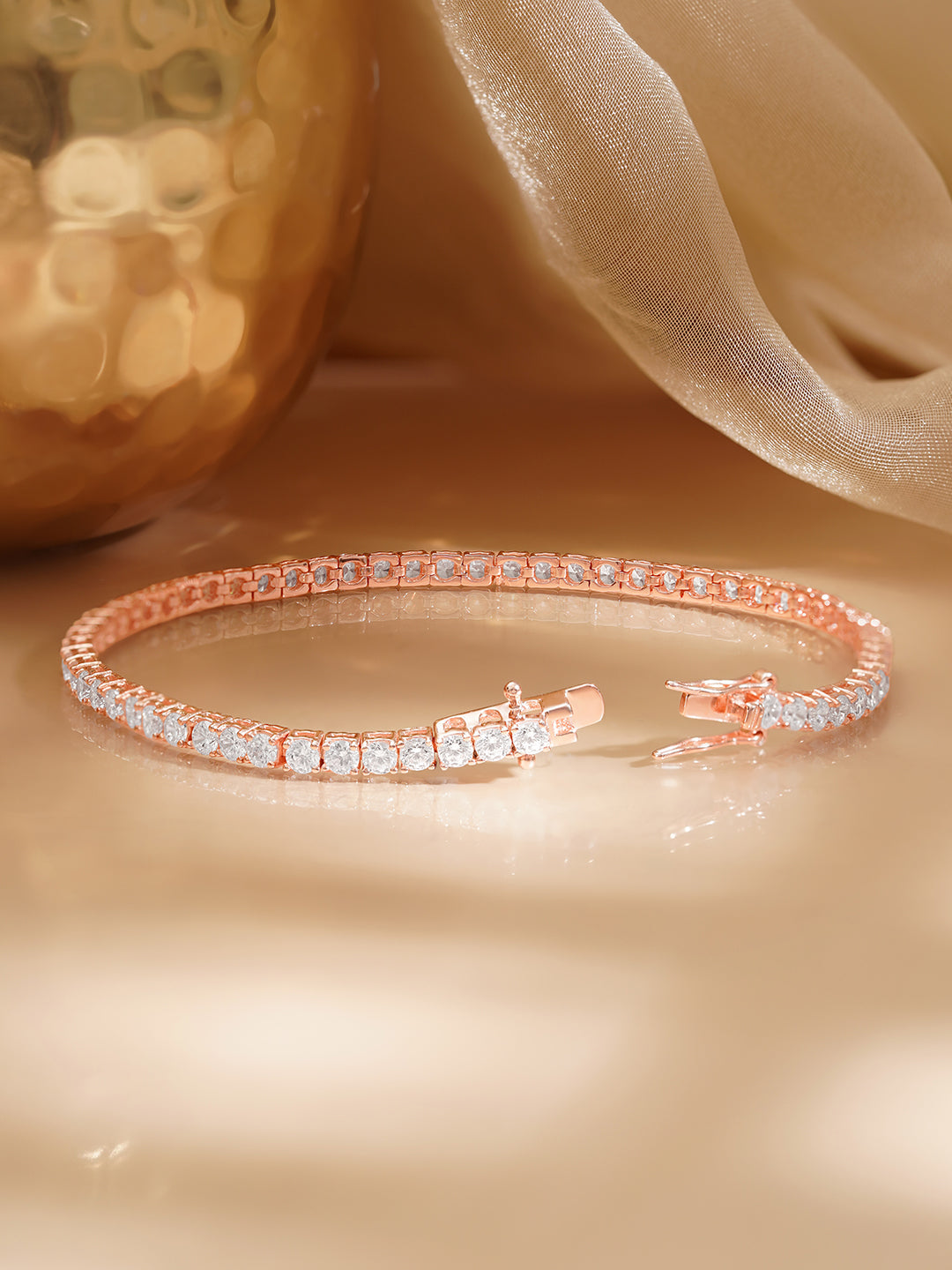 925 Fine Silver Rose Gold Tennis Bracelet フリーサイズ