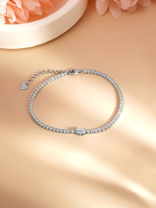 925 Fine Silver Crystal Charm Tennis Bracelet Length-16 cm : Width-0.7 cm